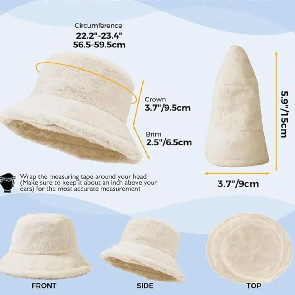 BFONS Unisex Faux Fur Winter Bucket Hat Furry Fisherman Cap - Large